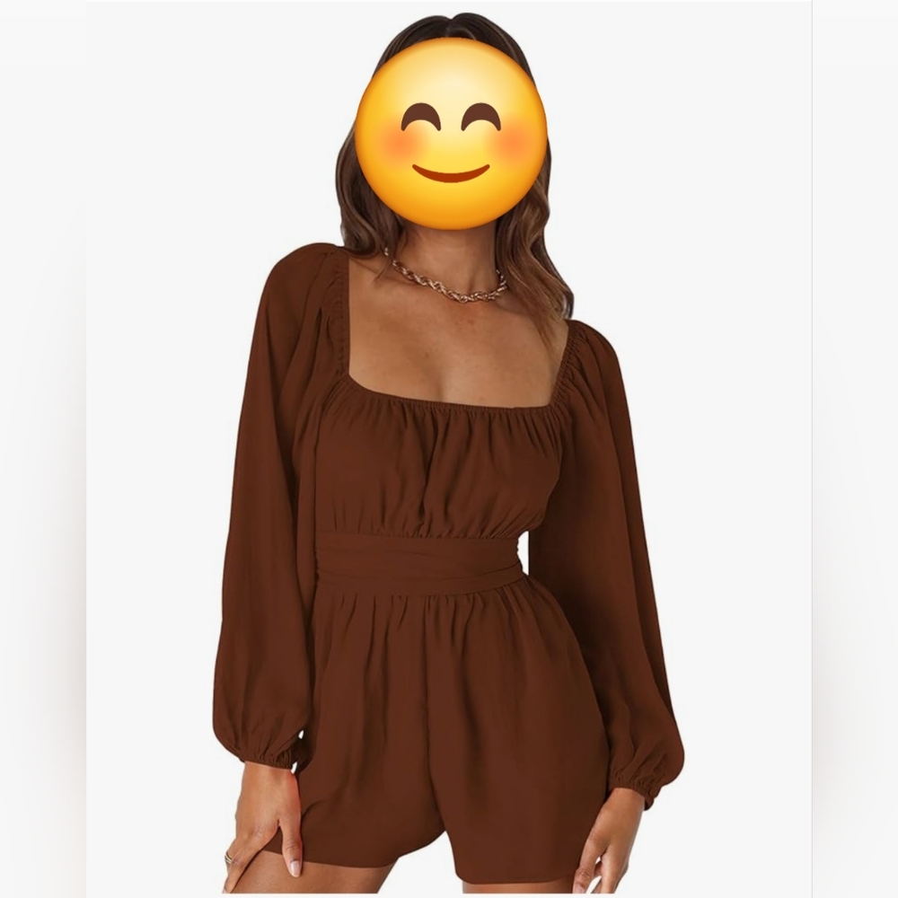 Elegant Brown Long Sleeve Rhomper